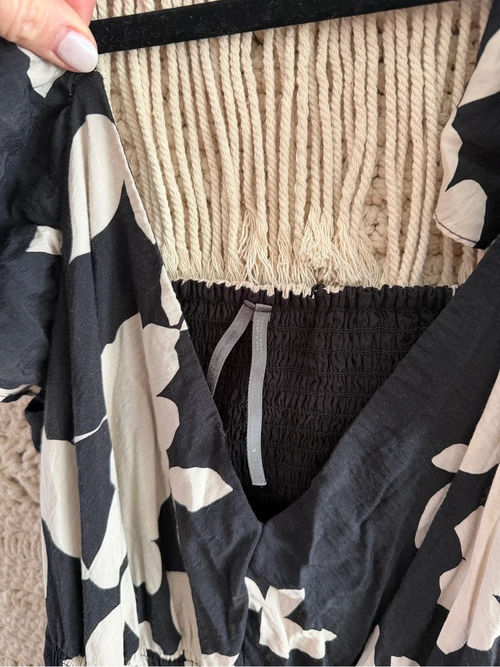 Anthropologie Black and Cream Floral Maxi Dress